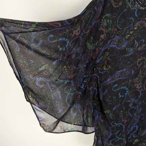 Chico's Paisley Sheer Silk Beaded Poncho Blouse‎ Fairy Grunge Boho Whimsical M/L - Picture 5 of 8
